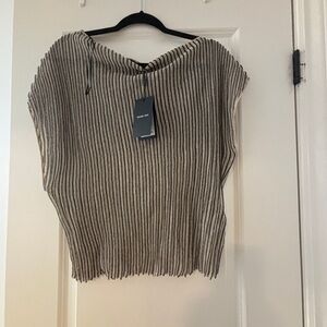 Massimo Dutti Textured Striped Top - Beige/Black